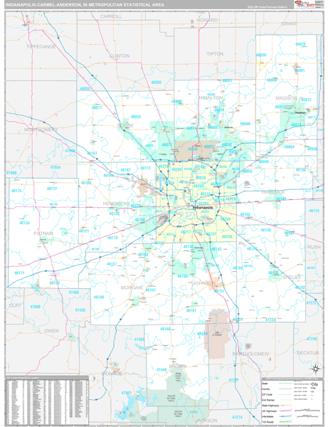 Indianapolis-Carmel-Anderson Metro Area Zip Code Wall Map